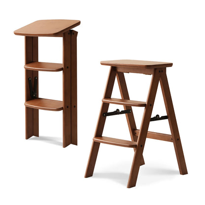 Baveke 3 Step Ladder Folding Step Stool, Wooden Step Stool Foldable, Folding Step Stools for Adults, Bamboo Kitchen Ladder, Three Stepladder for Library (Brown, FSC-Certified Bamboo)