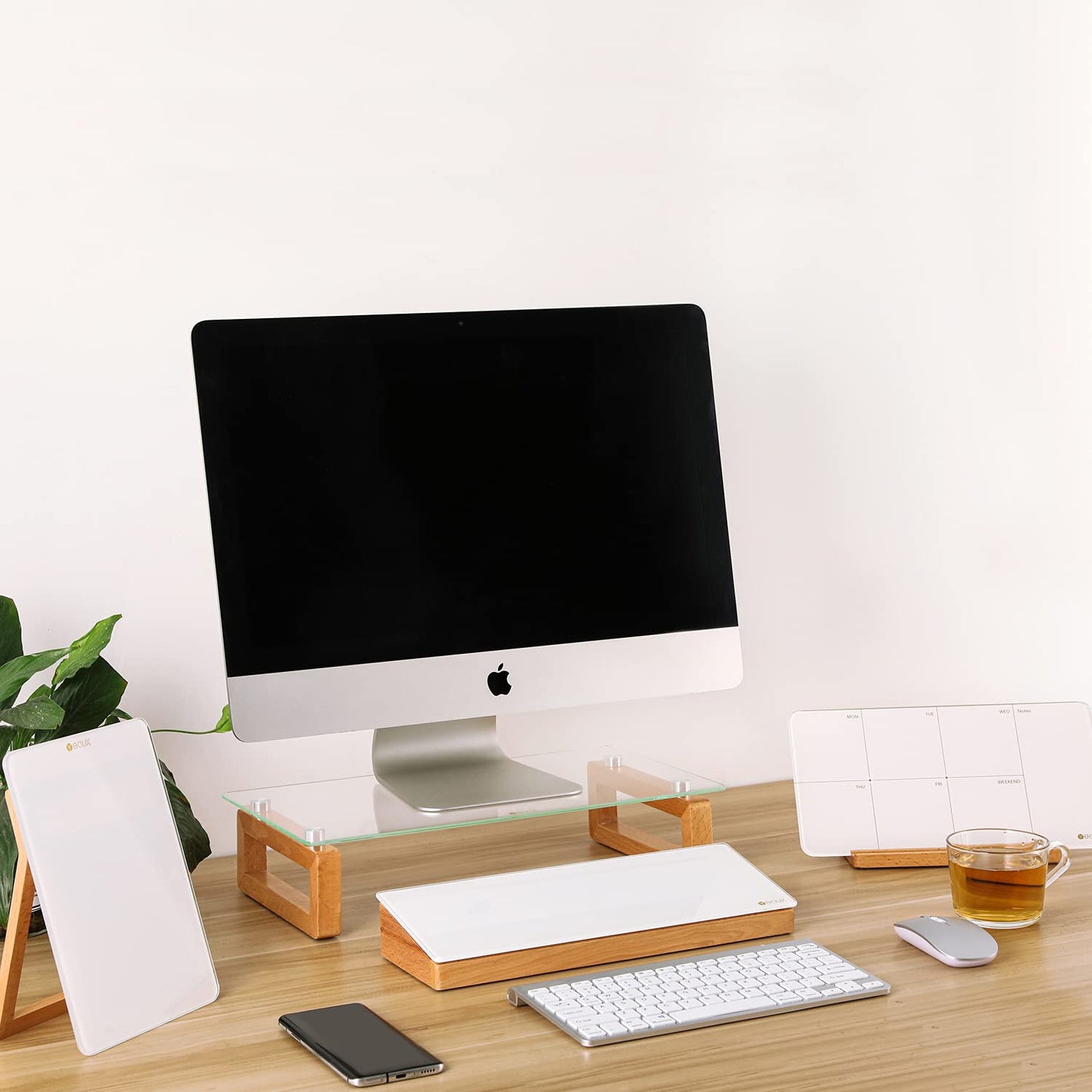 Yeoux Office Desktop Organization and Glass Dry Erase Whiteboard Combination Work Essential Collection
