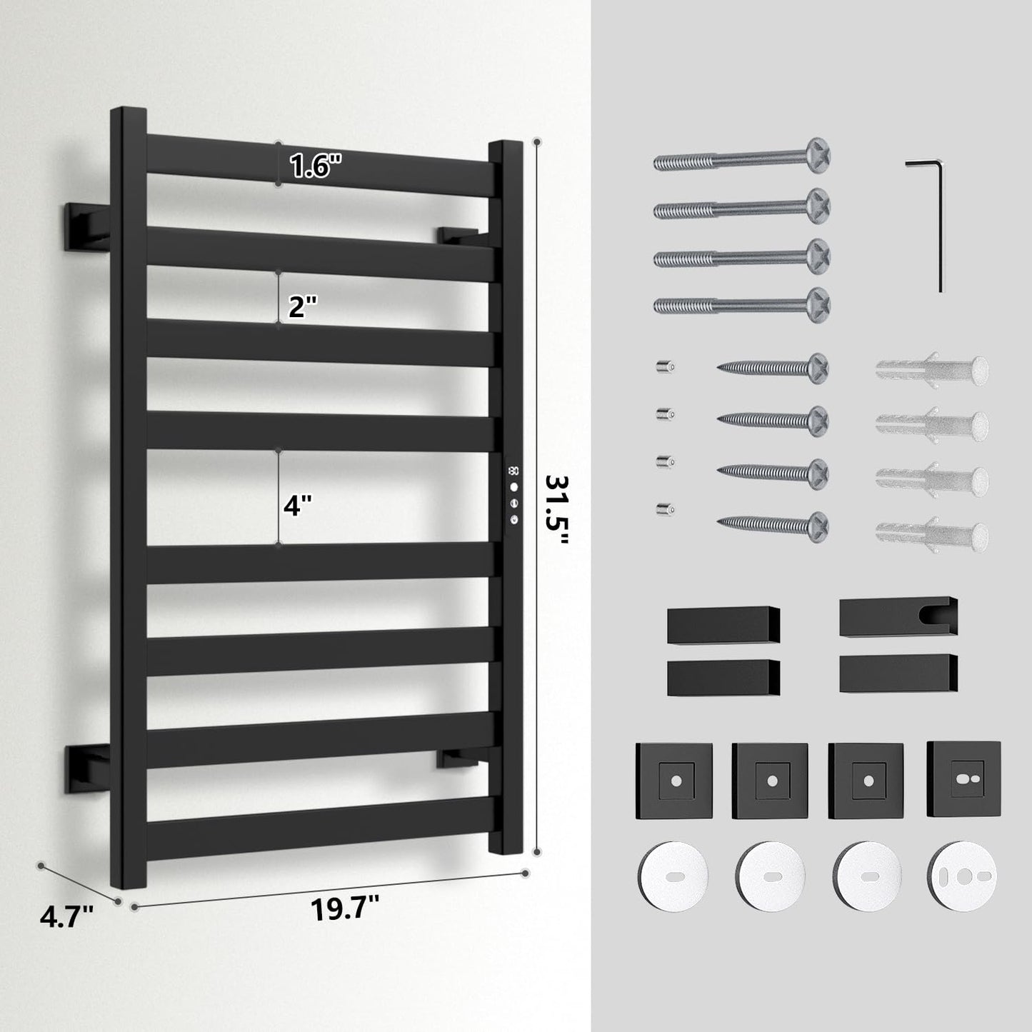 Towel Warmer, Towel Heater Rack for Bathroom, 8-bar Electric Towel Dryer Wall-Mounted Plug-in Bath Heater, 201 Stainless Steel Hot Towel Rack with Timer and Smart Temperature Control