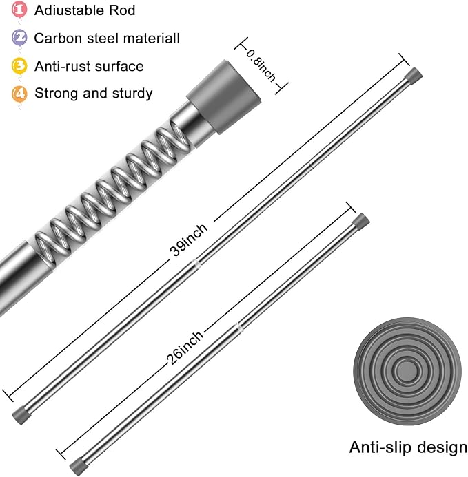 AIZESI 1pcs Tension Curtain Rod Spring Tension Rod Short Curtian Rods No Drilling Expandable Spring Loaded Curtain Tension Rod Adjustable 26 to 39 inch,Best Use Range 28 to 36 inch，Sliver