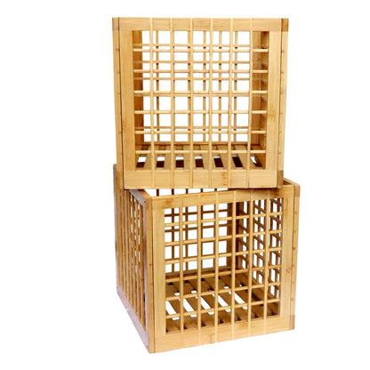 altCooking Hub Bamboo Stackable, Cube Storage Bins - Lattice Design 2 Pack (10.5x10.5x10.5)