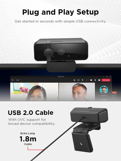 Lenovo Essential FHD Webcam Gen 2, Full HD, 1080p, Dual Microphones, 85 Degree FOV, 30 fps, USB-A Connection, Bulit-in Manual Privacy Shutter, Black