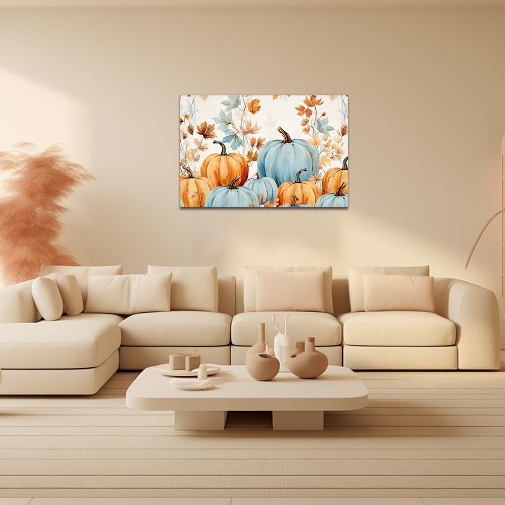 QIXIANG Fall Harvest Wall Art Autumn Pumpkin Fall Leaf Canvas Prints Halloween Pictures Wall Decor Living Room Decor Frame (Pumpkin B, 12.00" x 18.00")