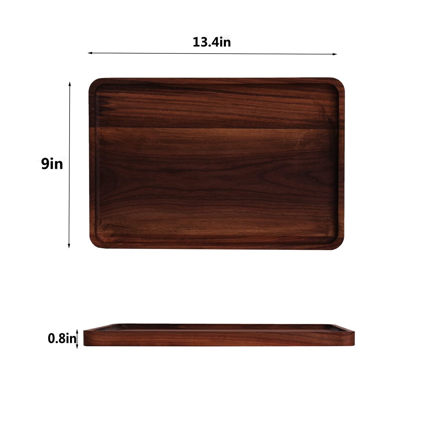Rustic Walnut Wood Serving Tray, 13"x9" Rectangle Platter, Tea/Coffee Table Tray, Kitchen Decor, Wood Dessert Cup & Vanity Tray for Jewelry