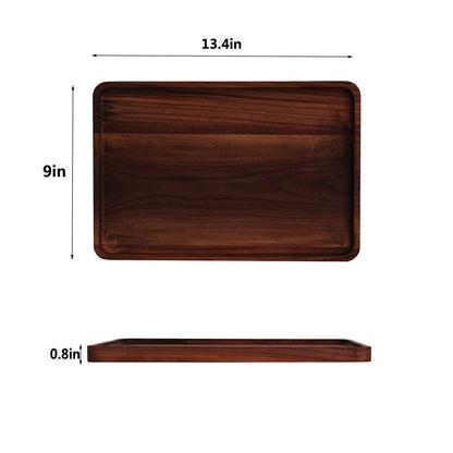 Rustic Walnut Wood Serving Tray, 13"x9" Rectangle Platter, Tea/Coffee Table Tray, Kitchen Decor, Wood Dessert Cup & Vanity Tray for Jewelry