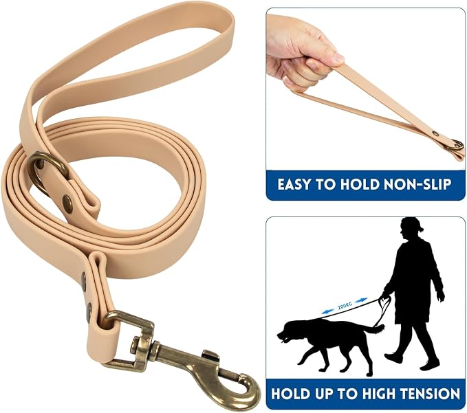 Wisedog Waterproof Dog Collar and Leash Set, S, Sand Color | Adjustable Puppy Collar, Cute Tag, 4FT Dog Leash, Includes Poop Bag, For Small Medium Large Dogs