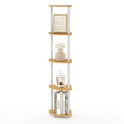 Furinno TURN-N-TUBE Corner Shelf, 5-Tier Corner Bookshelf, Open Storage Shelves, for Organization and Storage, Living Room, Home Office, Garage, Bedroom, Beech