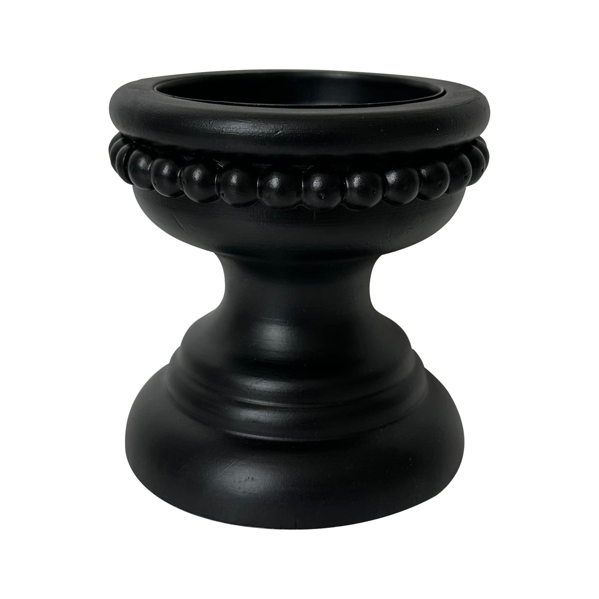 dwellington Farmhouse Rustic Wood Pillar Candle Holder, Decorative Beaded Candlestick Holder Stand for Home Décor, Gifts, Wedding (Black)