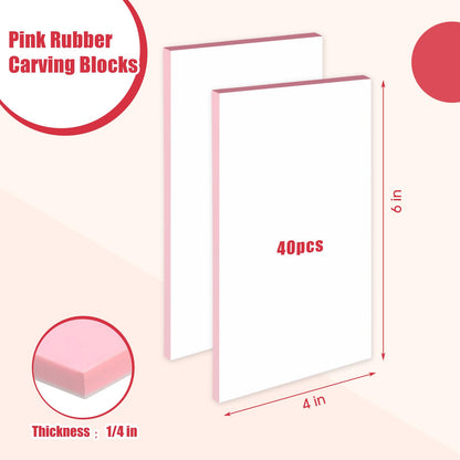 Frienda 40 Pcs 4"x6" Rubber Carving Blocks Linoleum Block Stamp Making Kit Soft Rubber for Craft Project Beginners Stamp Maker Printmaking Supplies (White and Pink)