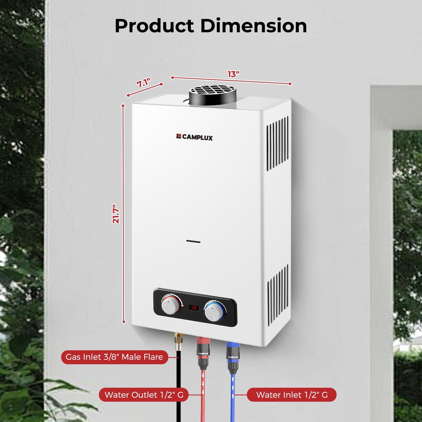 CAMPLUX Portable Propane Water Heater 2.64 GPM, Camping Water Heater with 3.3 GPM Water Pump Kit & Pipe Strainer, 68,000 BTU, BD264P120