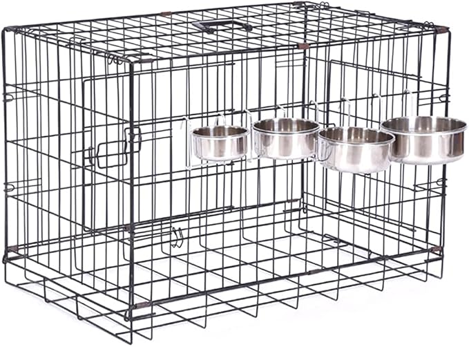 Crate Dog Bowl Stainless Steel Hanging Pet Cage Bowl Food & Water Feeder Coop Cup for Cat Puppy Birds Rats 6 Sizes