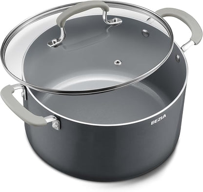 8 Quart Nonstick Stock Pot with Lid - BEZIA Ceramic Large Soup Pot for Family Cooking, Induction Ready, Stay-Cool Silicone Handles, Easy Cleanup, Perfect for Stews, Pasta & Batch Cooking