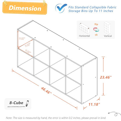 NELYE 8 Cube Organizer Bookcase - Fabric Storage Bins Container, Open Shelf Simple Compartments Bookshelf, Oak