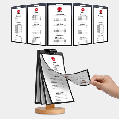 ECKEK Acrylic Sign Holder Multi-Page flip Sign Holder Menu Displays Double Sided 5 Pages-10 Sides, Wood Base Table Top Sign Stand (100*200mm/3.94×7.87 inches)