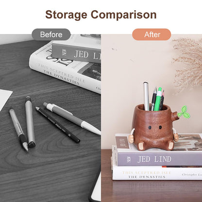 Stump Pen Holder – Cute Wooden Desk Organizer, Fairy Tale Tree Stump Pencil Cup for Stationery, Makeup Brushes, Dried Flowers, Solid Wood Desktop Decor Gift