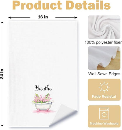 Farmhouse Pink Botanical Bathroom Hand Towels, Relax Breathe Soak Unwind