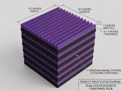 96 Pack Black/purple 12 "X 12 "X1" Acoustic Panels Studio Soundproofing Foam Wedge Tiles (Accompanied By Double-Sided Adhesive Tape)