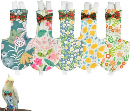 5pcs Bird Diaper Cute Printed Parrot Flight Suit Parrot Nappy Reusable Pigeon Pants Cockatiel Clothes for Parakeet Mini Macaw Budgie Canary for Indoor Outdoor - color2 XS