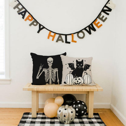 PANDICORN Halloween Throw Pillow Covers, Halloween Decorations, Witch Leg Pumpkin Spider Web Cute Skeleton Ghost Decor for Home Living Room Couch Decor Set of 8(Black,Beige,Orange,18x18 Inch)