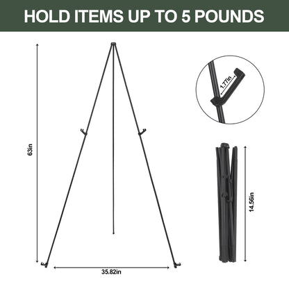DANMO Easel Stand for Wedding Sign Poster 63'' Instant Display Easel for Floor Adjustable Metal Art Easel Black