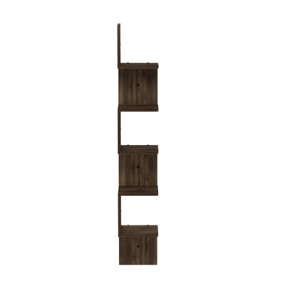 Furinno Rossi 5-Tier Wall Mount Floating Corner Square Shelf, Columbia Walnut