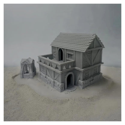 Paintable Tabletop Miniature Little Town Building Terrains - 18mm Small Scale Dioramas Building Set Scenery with Medieval Architecture Style by HAUTICO (HVillageHouses7-1)