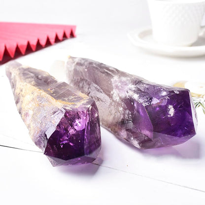 6pcs Set Natural Raw Amethyst Point Wand, Single Terminated Crystal Cluster Scepter, Healing Crystal Point, Positive Energy Gemstone, Reiki Meditation Spiritual Ornament,Home Decor & Crystal Gift