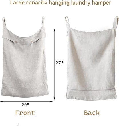 100% Linen Hanging Laundry Hamper Bag 20x27 Inch, Over the Door
