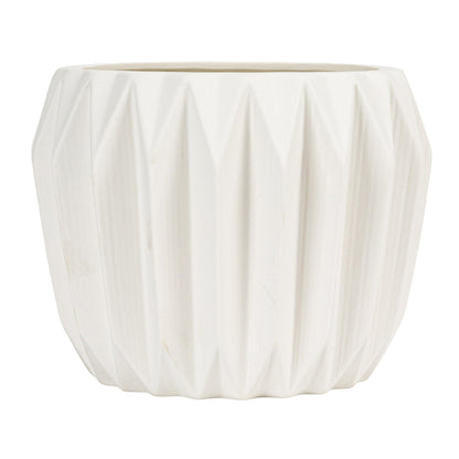 Bloomingville White Fluted Stoneware Flower Pot