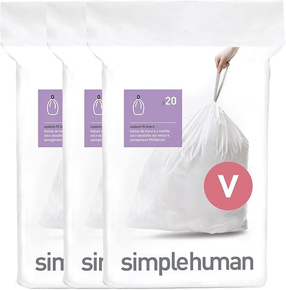 simplehuman Code V 60 Count, Dispenser Pack Custom Fit Liners, Drawstring Trash