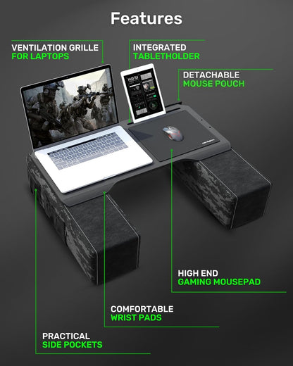 Couchmaster CYBOT, Premium Ergonomic Lap Desk for Notebooks, Sustainable Bamboo Construction, Kevlar Cushion Front, Ventilated Design, Fits Up to 17-Inch Laptops