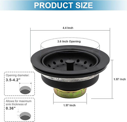 ZM Kitchen Black Sink Stainless Steel Basket Strainer