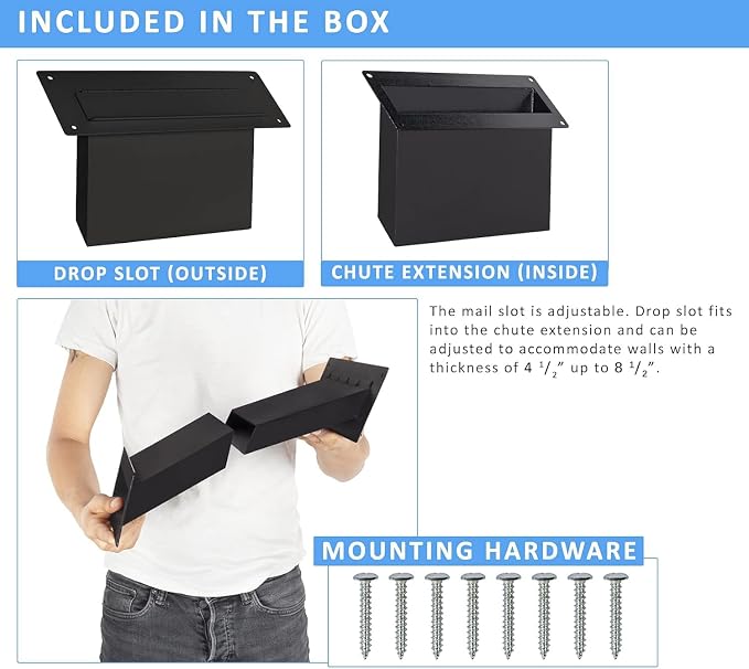 Durabox Through The Wall Drop Chute – Adjustable Two Piece Steel Deposit Drop Slot for Documents, Letters, Payments and Other Non-Bulky Items and Mail D100 (Black)