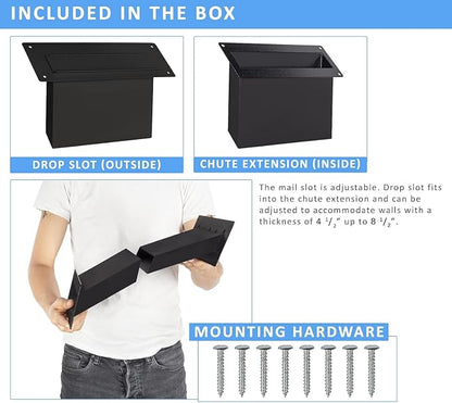 Durabox Through The Wall Drop Chute – Adjustable Two Piece Steel Deposit Drop Slot for Documents, Letters, Payments and Other Non-Bulky Items and Mail D100 (Black)