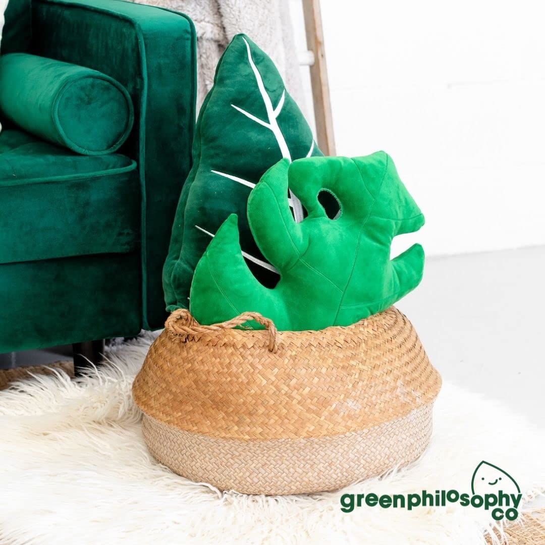Green Philosophy Co. Monstera Leaf Pillow - Mossy Earth - Large Soft Plant-Shaped Plush Cushion for Couch, Bed, or Reading Nook - Cute & Unique Nature-Inspired Decor Super Soft & Cuddly Throw Pillow