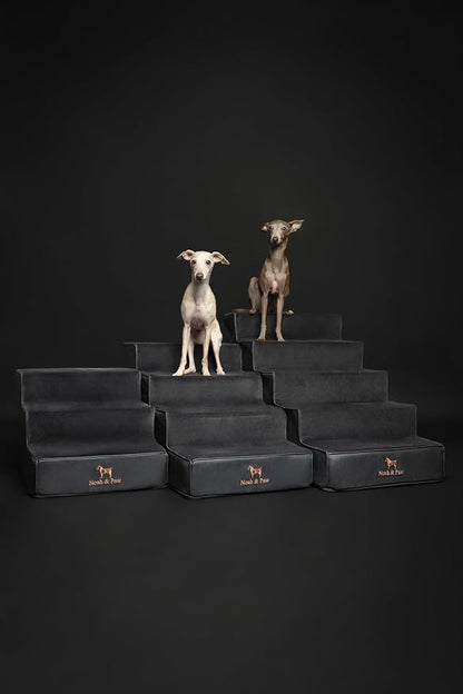 Noah & Paw Dog Stairs, Dog Ramp for Bed (17" Extra Wide) Pet Stairs for High Bed, Design to Fit Small and Large Breeds, Durable 4 Pet Steps for Couch (35 Foam Density) Leather Collection