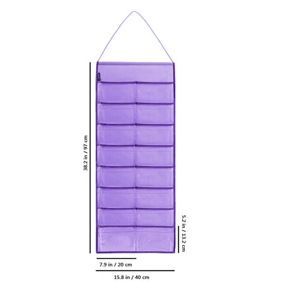 ANZORG Wall Hanging Headband Organizer Ribbon Hair Hoops Storage Hairbands Hair Accessory Holder with Clear Pockets (PURPLE-16 POCKETS)