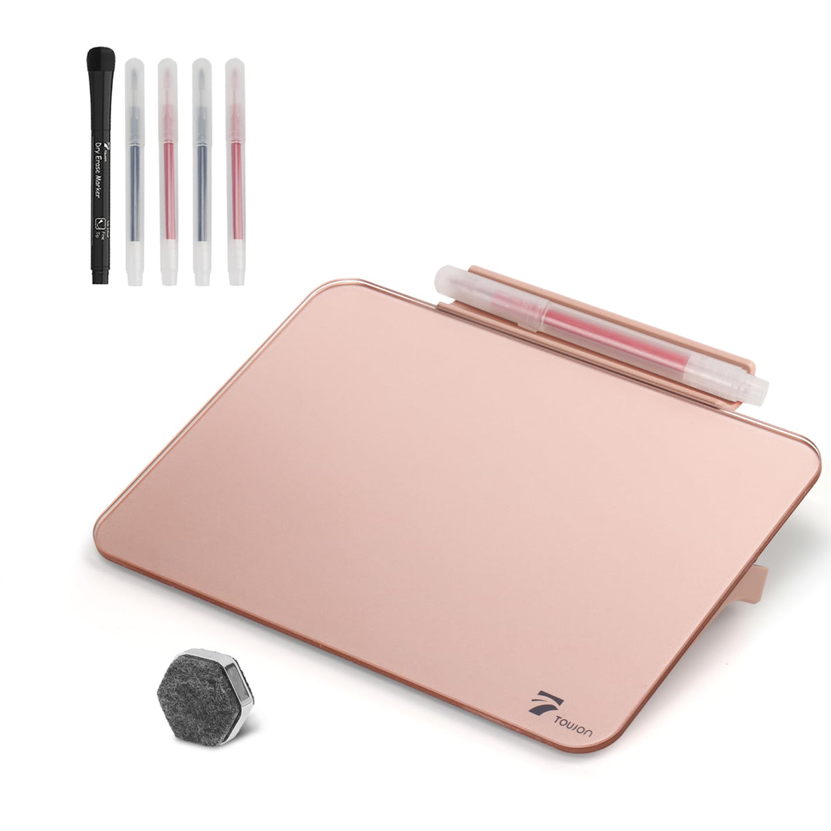Rose Gold Glossy Mirror Mini Desktop Pure Glass Whiteboard, Small Desktop Dry Erase Board, Desk White Board Dry Erase with Accessories, Stenography Artifact for Office Homeschooling Décor, 8x6 Inches