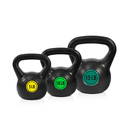 Fitvids Wide Grip 3-Piece Kettlebell Exercise Fitness Weight Set, Include 5 lbs, 10 lbs, 15 lbs and 20 lbs, Set of 3 or Set of 4