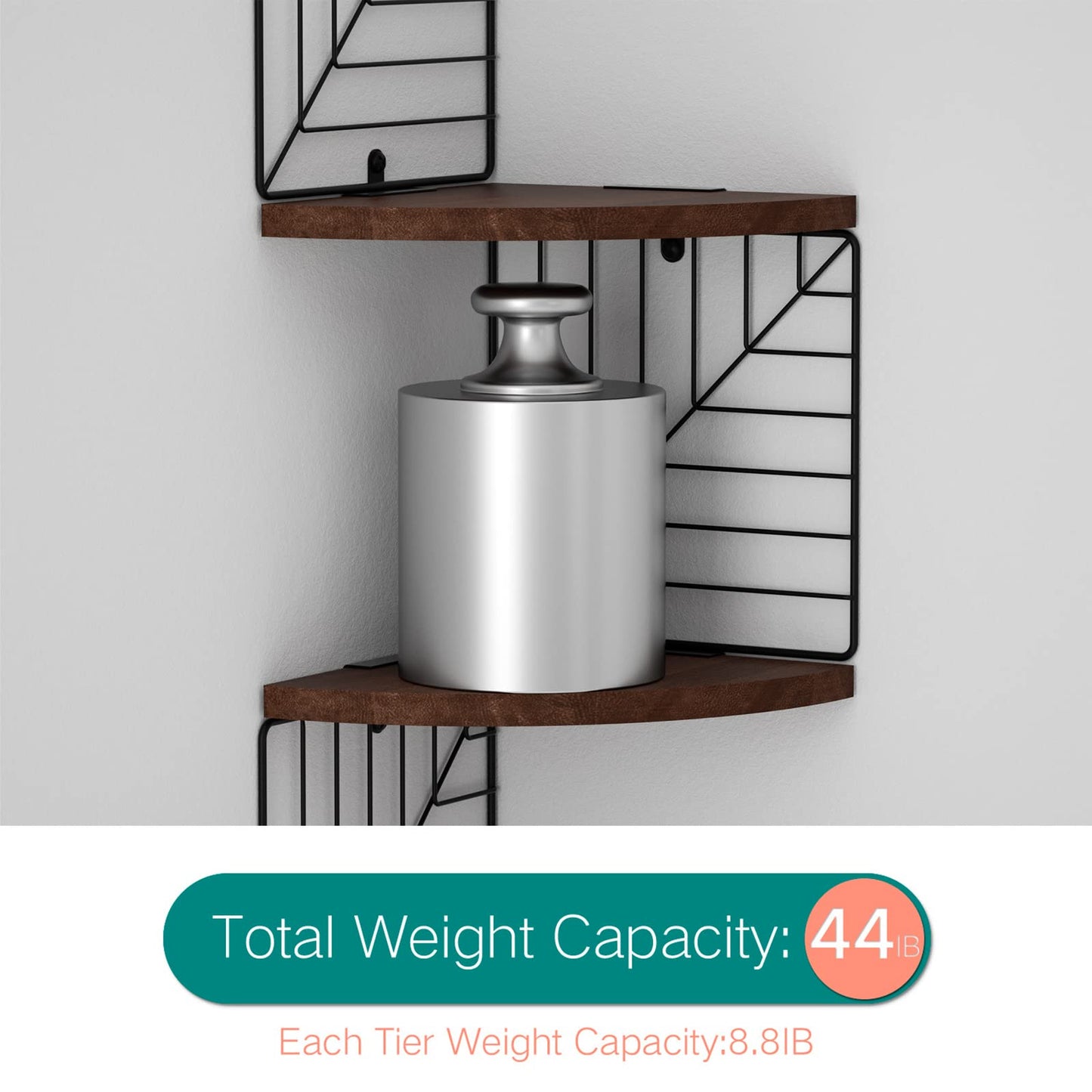 Love-KANKEI Corner Shelf Wall Mount of 5 Tier, Rustic Wood Floating Shelves Wall Shelves for Bedroom Living Room Bathroom Kitchen Office and More Dark Walnut