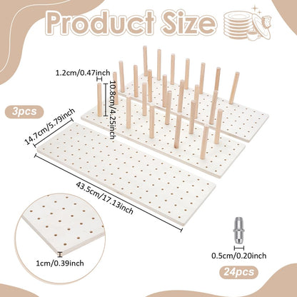 UNICRAFTALE 3Set Wood Pegboard Drawer Organizer Adjustable Wood Tableware Organizer Storage Shelf Wooden Peg Board with 24 Pegs for Dishes Plate Pot Container Cookware Utensil Kitchen 5.79x17.13 in