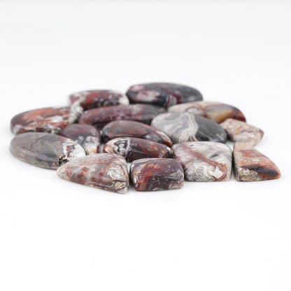 GemSymphony Natural Crazy Lace Agate Gemstone Cabochon Pack of 3 Mixed Shapes – Polished Crystal Stones for Jewelry Making Supply, Healing, Reiki & DIY Crafts, Natural Gem Cab Set for Wire Wrapping (10-20 mm)