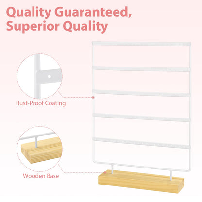 shidaishiye Earring Holder Organizer, 5-Tier Earring Organizer with 60-Pair Capacity, Wooden Base Metal Earring Display, Jewelry Storage & Display for Home Store, Suitable for Women