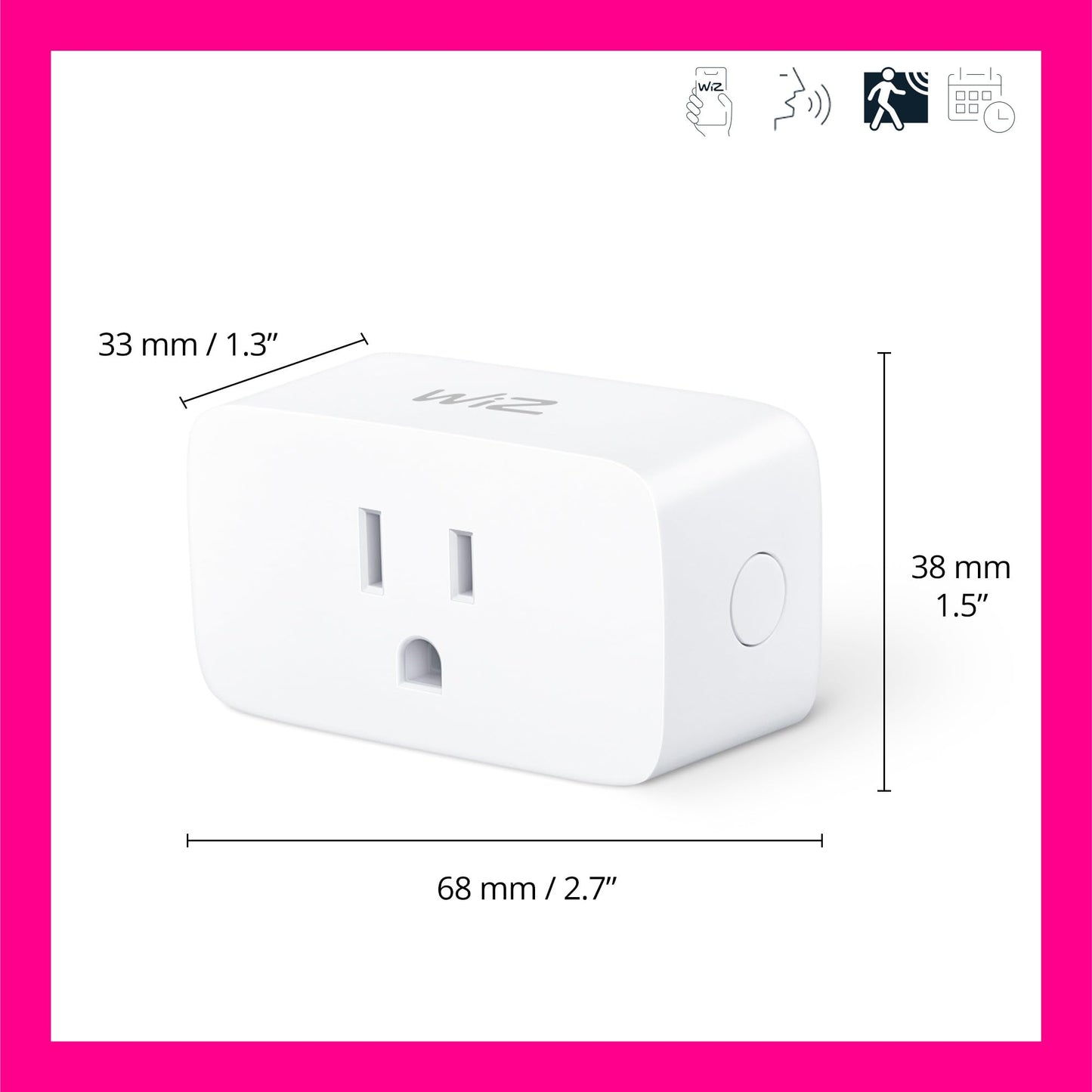 WiZ Smart Wi-Fi Plug - Pack of 3, Smart Outlet Connects to 2.4 GHz Wi-Fi, Voice / App Control, Works with Google Home, Amazon Alexa, and Apple HomeKit, Matter Compatible