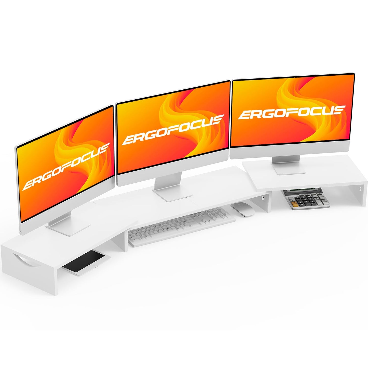 ErgoFocus Triple Monitor Stand Riser, Extra Long Monitor Lift for 3 Monitors, Dual Monitor Stand with Length and Angle Adjustable