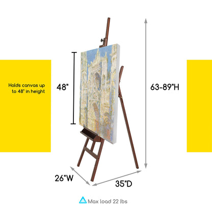 MEEDEN Large Painters Easel Adjustable Solid Beech Wood Artist Easel, Studio Easel for Adults with Brush Holder, Holds Canvas up to 48" - Walnut