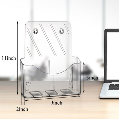 Yarlung 2 Pack Acrylic Brochure Holder, 8.5 x 11 Inches Clear Booklet Display Stand for Desk or Wall Mount, Plastic Countertop Organizer for Menu, Pamphlet, Literature, Document, Magazine, Journals