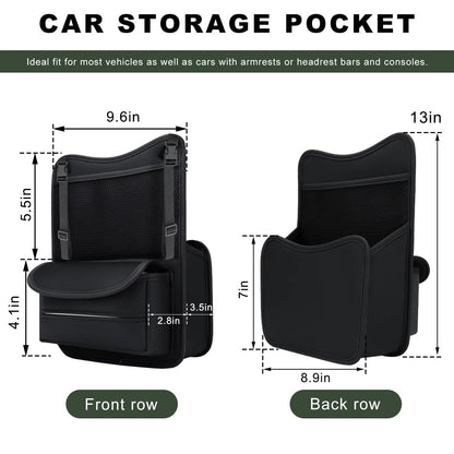 MTRPS Car Purse Holder Between Seats, Nappa Leather Front Seat Storage Bag with Tissue Holder, Large Capacity Automotive Console Organizer for Document Phone Wallet, Car Accessories (Black)