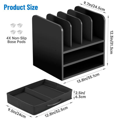 NiOffice Desk File Organizer for Home, Office, School, Wooden Frame Desktop Storage Solution for Office Supplies, Documents, Papers, Folders and Stationery, Space-Saving and Stylish Document Sorter