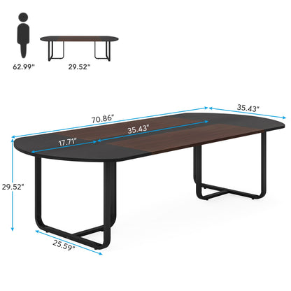 Tribesigns 6FT Oval Conference Table, 70.86" Curved Meeting Tables, Brown Blak Business Table,Two-Tone Finish Curved Meeting Tables for Office,Training Seminar Table for 4-6